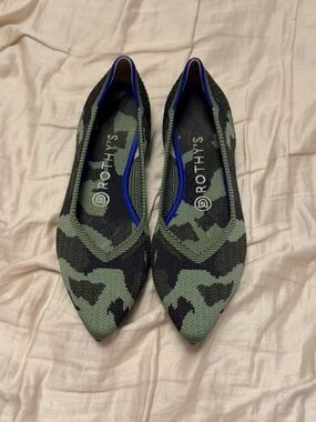 Rothy's Pointed Knit Flats in Green Camo